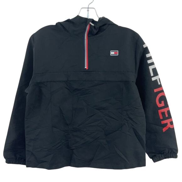 Tommy Hilfiger Boys’ Medium Black Polyester Pullover Hooded Windbreaker Jacket